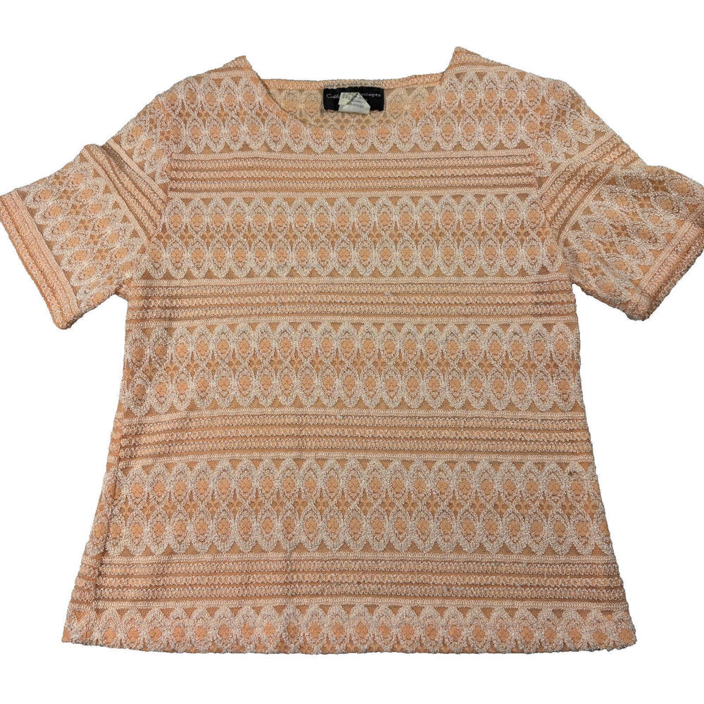 California Concepts Collection Lace Top Womens Medium Peach Beige Textured Knit